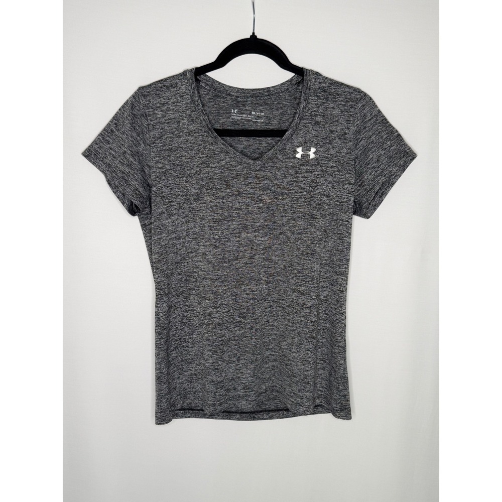 Under Armour Womens HeatGear V-Neck Space Dye Short Sleeve T-Shirt Gray SM